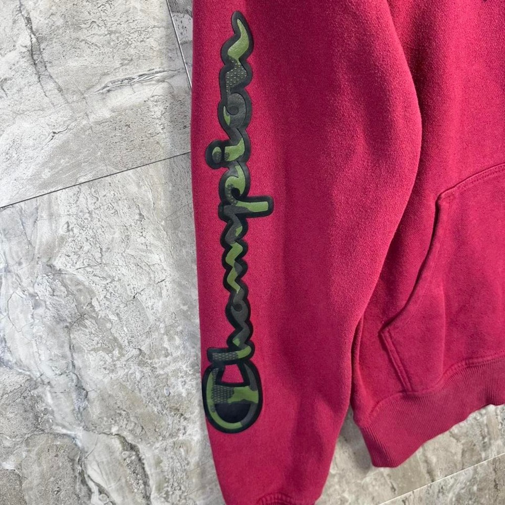 Champion Pullover Hoodie Mens Small Red Camo Fleece Sweatshirt Classic - Picture 2 of 7